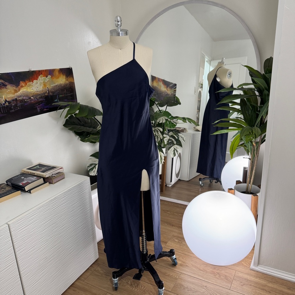 ASOS Navy One-Shoulder Maxi Dress with High Slit - US 8